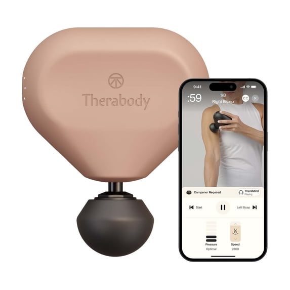 TheraGun Mini 3rd Generation Massage Gun | Travel Size Therapy Gun with 3 Attachments | Desert Rose