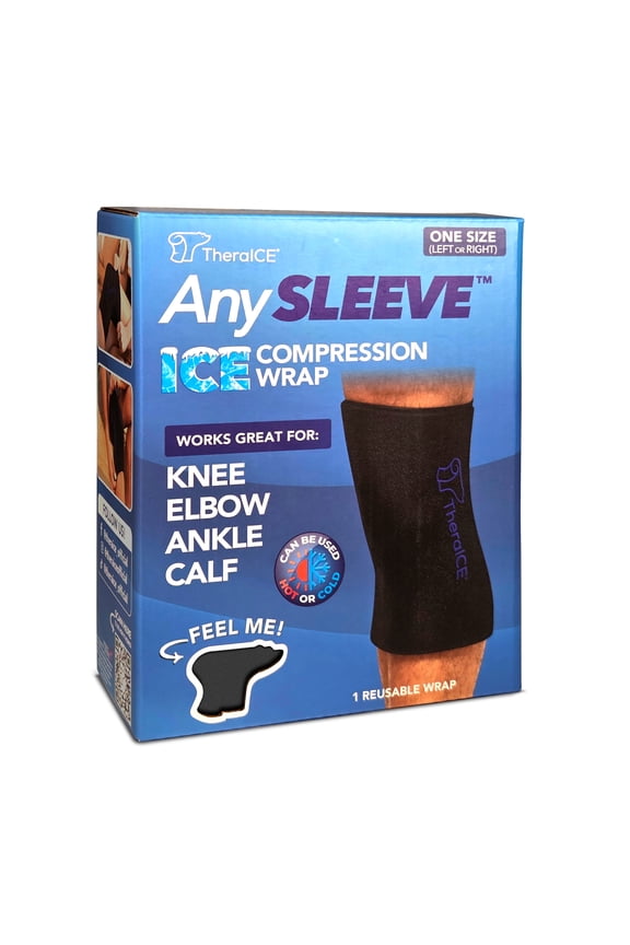 Knee Ice Pack Compression ANYSleeve for Injuries, Reusable Gel Cold Pack Brace for Elbow & Calf - Cold Wrap Pain Relief (One Size Fits Most)