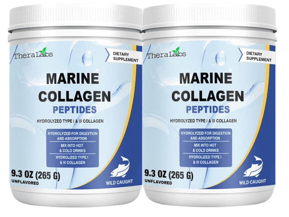 TheraLabs Marine Collagen Peptides 9.3oz (265g) Wild Caught Fish Hydrolyzed Type I & III Collagen - Kosher - Supports Healthy Skin, Nails & Hair - 26 Servings - 2PK