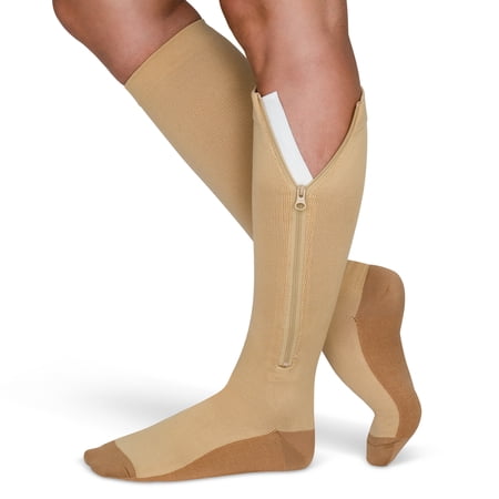 TheraMagic Zipper Knee High Compression Socks for Men & Women, 20-30mmHg Closed Toe Graduated Copper Zippered Compression Stocking