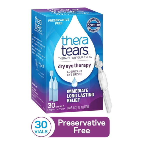TheraTears Dry Eye Therapy Lubricating Eye Drops, Preservative Free, Daily Use, 30 Single-Use Vials