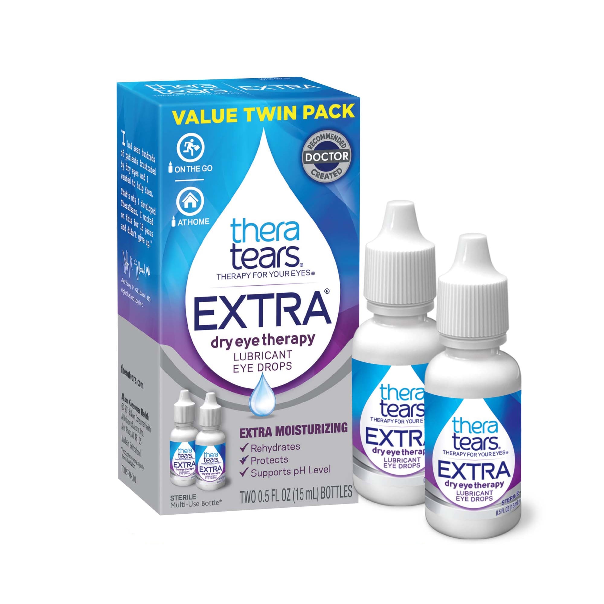 TheraTears Eye Drops, Extra Moisturizing Eye Drops, 0.5 fl oz, 2 Pack