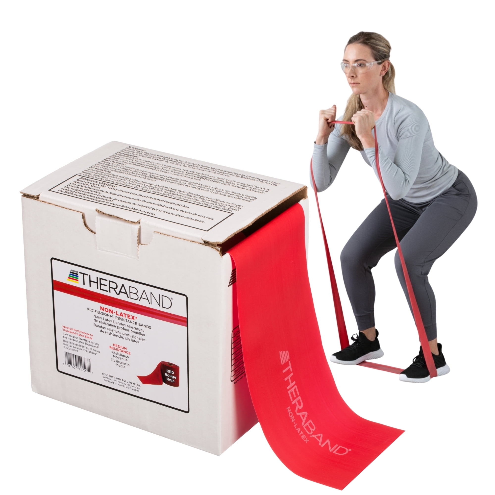 THERABAND Resistance Band, Red, Medium, 50-Yard Roll, Latex-Free, Elastic Band for Exercise, Physical Therapy, Yoga, Pilates, Stretching, Home Workouts, Cut-to-Length, Color-Coded Levels