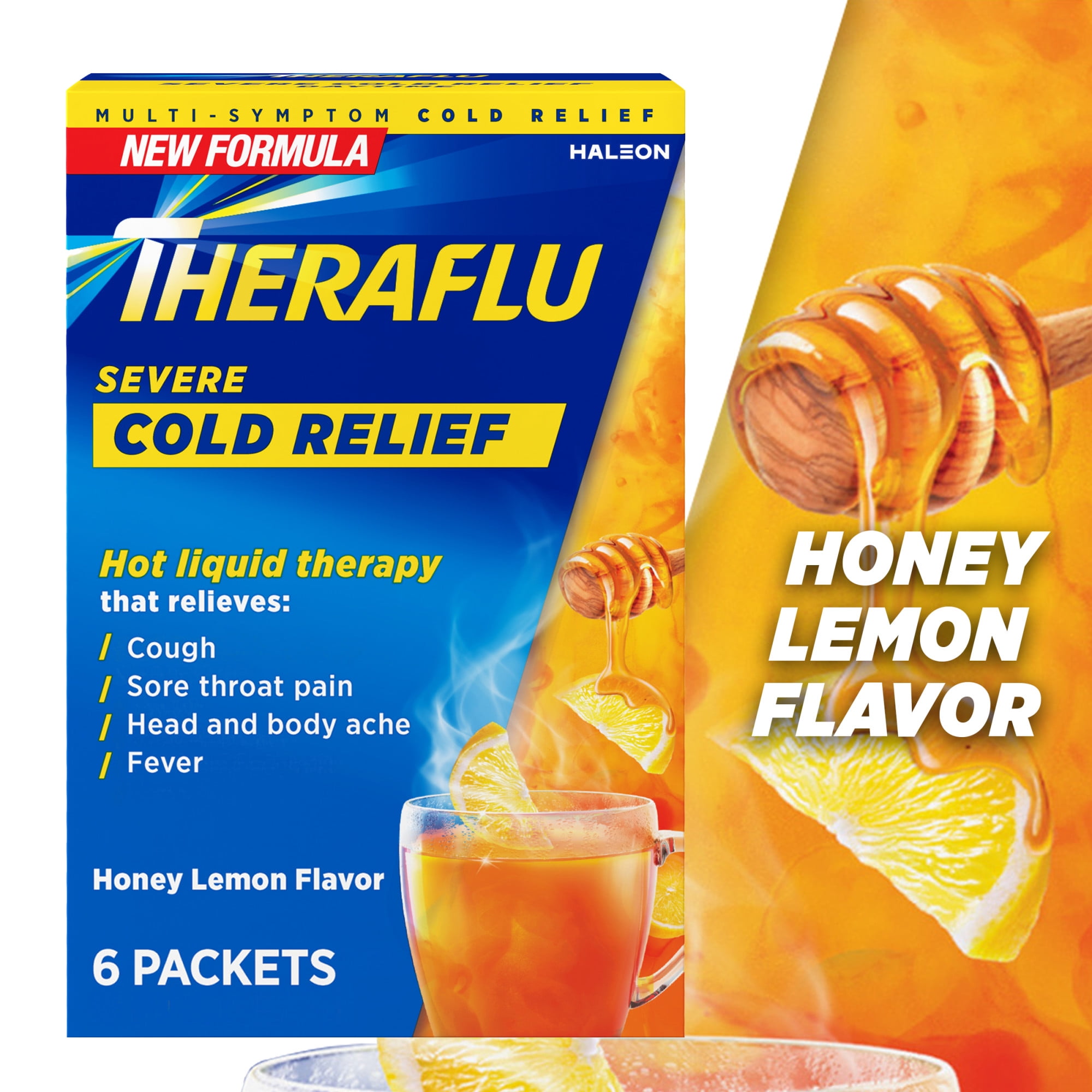 Theraflu Daytime Severe Cough Cold and Flu Relief Medicine Powder, Honey Lemon, 6 Count