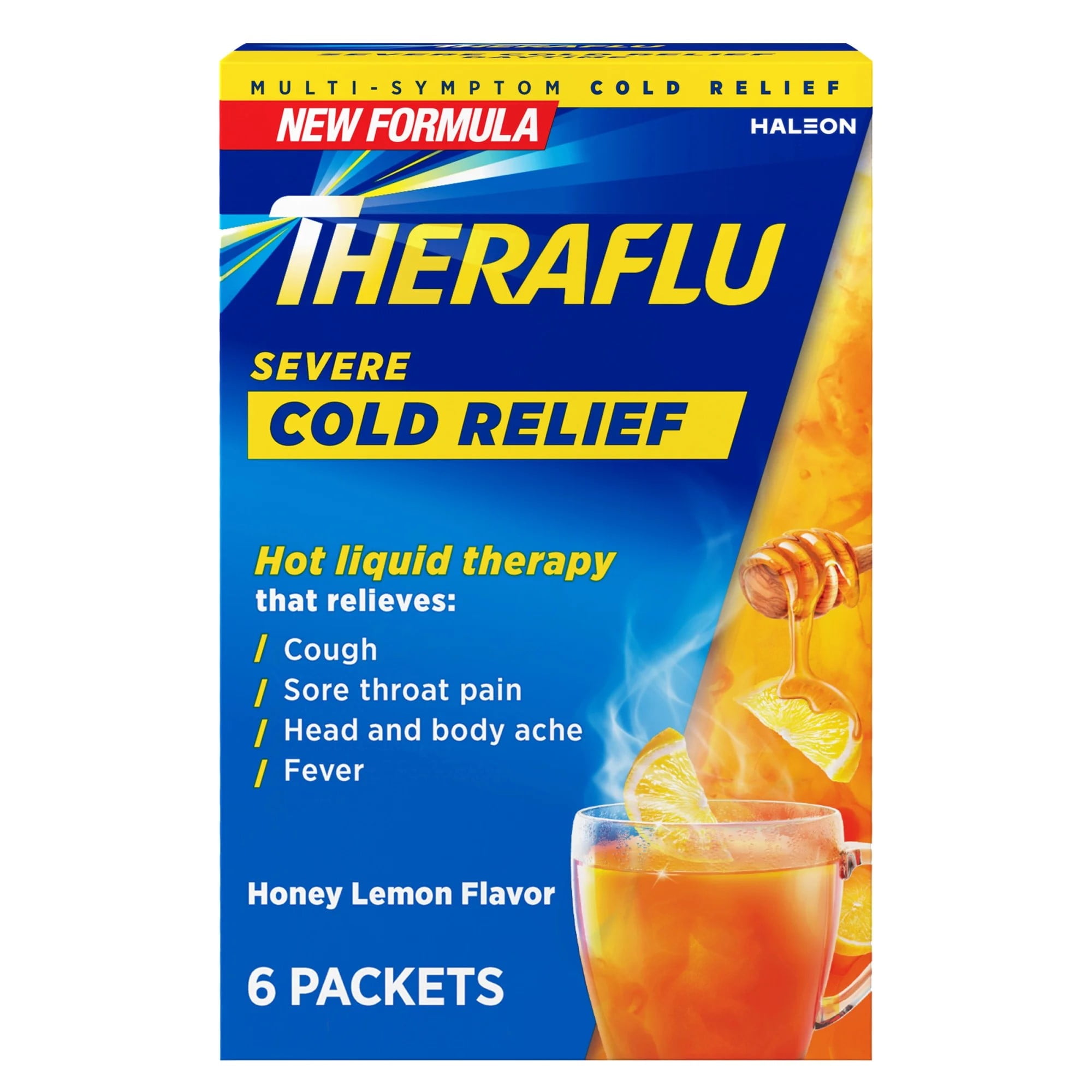 Theraflu Daytime Severe Cough Cold and Flu Relief Medicine Powder, Honey Lemon, 6 Count