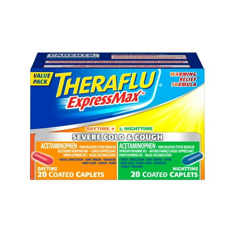 Theraflu Expressmax Day and Nighttime Severe Cold Medicine Caplets, 20 Ct, 2 Pack