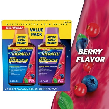 Theraflu Expressmax Severe Cough Cold and Flu Day and Nighttime Relief Medicine Syrup, Berry, 8.3 Fl Oz, 2 Pack