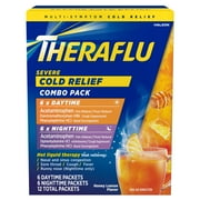 Theraflu Severe Cough Cold and Flu Day and Nighttime Relief Medicine Powder, Green Tea and Honey Lemon, 12 Count