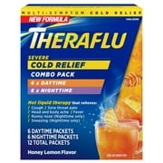 Theraflu Severe Cough Cold and Flu Day and Nighttime Relief Medicine Powder, Honey Lemon, 12 Count