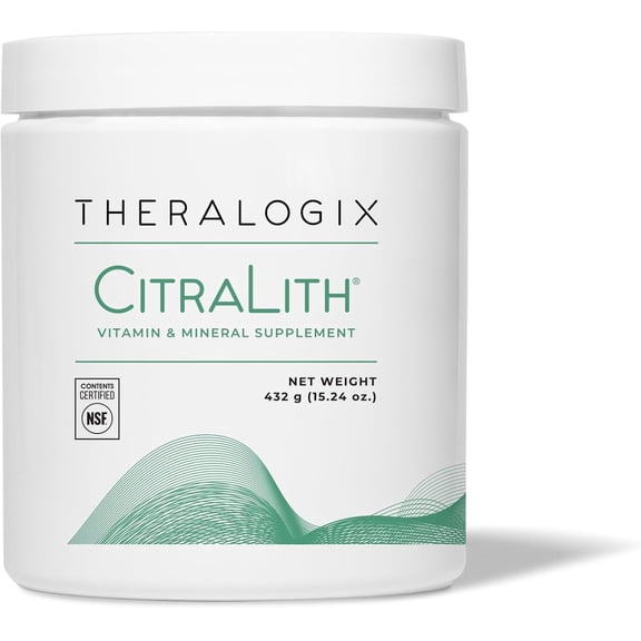 Theralogix CitraLith Vitamin & Mineral Supplement - 90-Day Supply - Kidney Health Support for Healthy Kidney Function - Includes Magnesium, Sodium, Potassium & Vitamin B6 - NSF Certified - 432 Grams