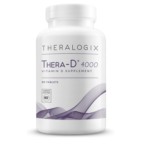Theralogix Thera-D 4000 Vitamin D Supplement - 4,000 IU (100 mcg) Vitamin D3 - 90-Day Supply - Immune Support Supplement for Women & Men - Aids Bone & Heart Health - NSF Certified - 90 Tablets