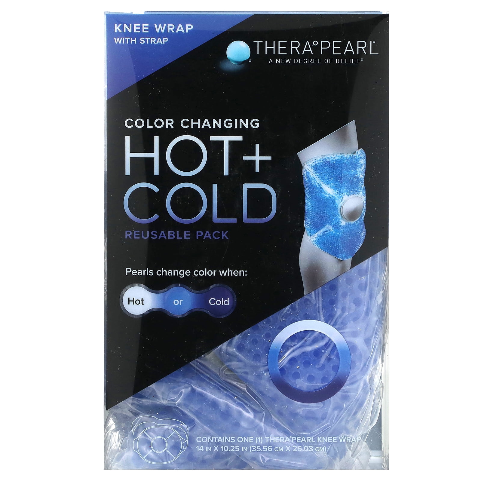 Thera Pearl Color Changing Hot \u0026 Cold Reusable Therapy Knee Wrap W/ Strap