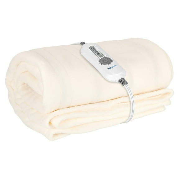 Therapedic Home Solutions Essential Heated Throw – Plug-In Electric Blanket with 4 Heat Settings, Auto Shut-Off, Machine Washable, ETL Certified (50x60 Inches, Ivory)