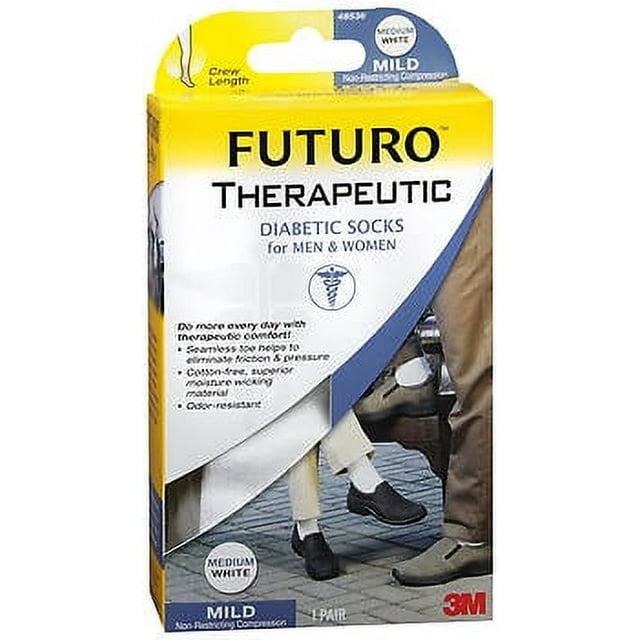 Therapeutic Diabetic Socks for Men and Women Crew Length Medium White