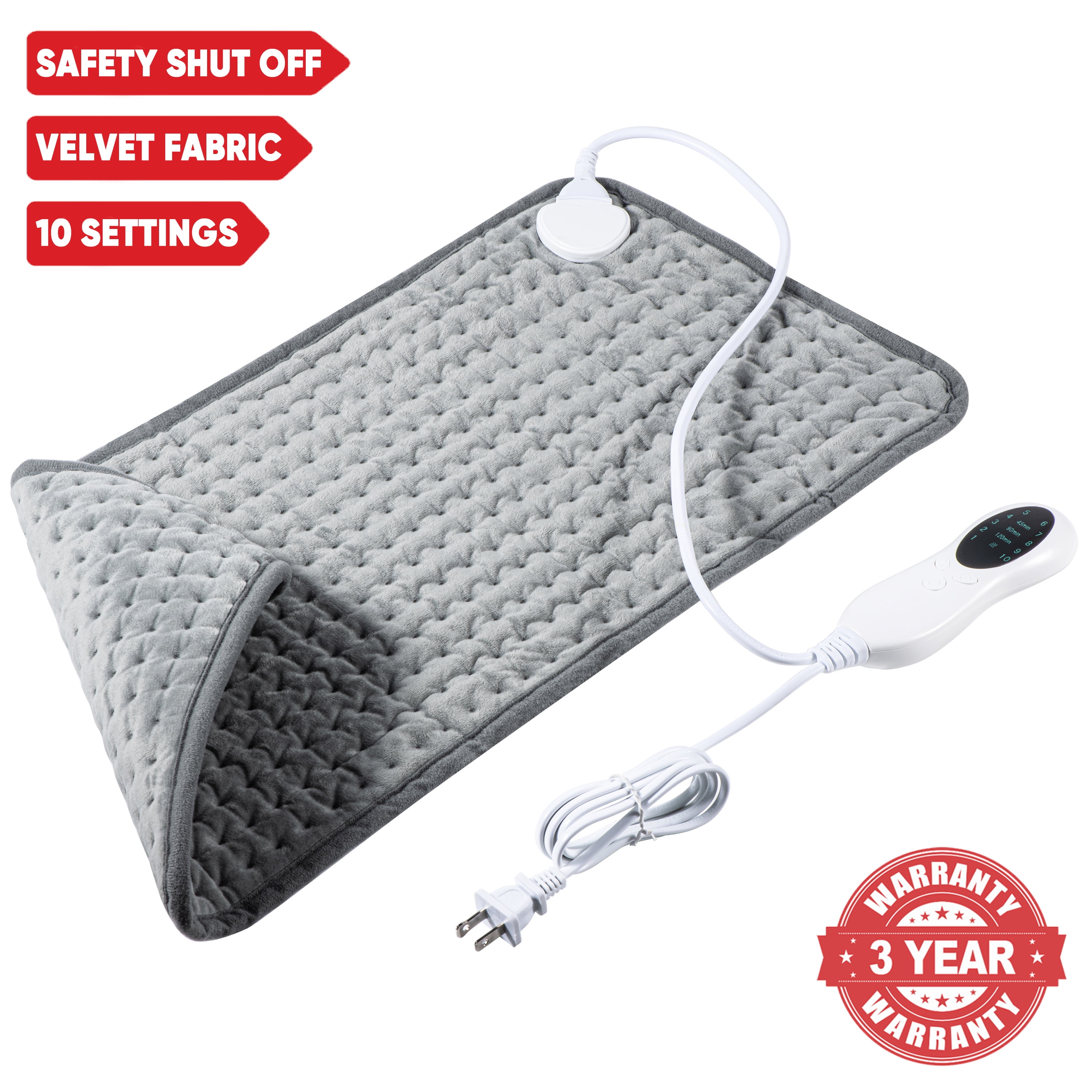 Therapeutic Heat Relief Therapy Pad 24" x 12", 10 Settings, Velvet