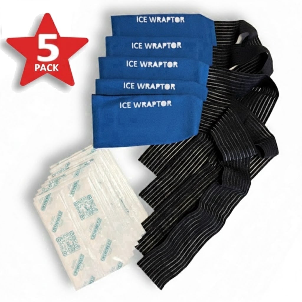 Therapeutic Ice Pack Wrap 57" 5-PACK - ICE WRAPTOR - Good for Knees, Shoulders, Elbows, and Other Body Areas. Include 10 Reusable Hydratable Ice Packs.