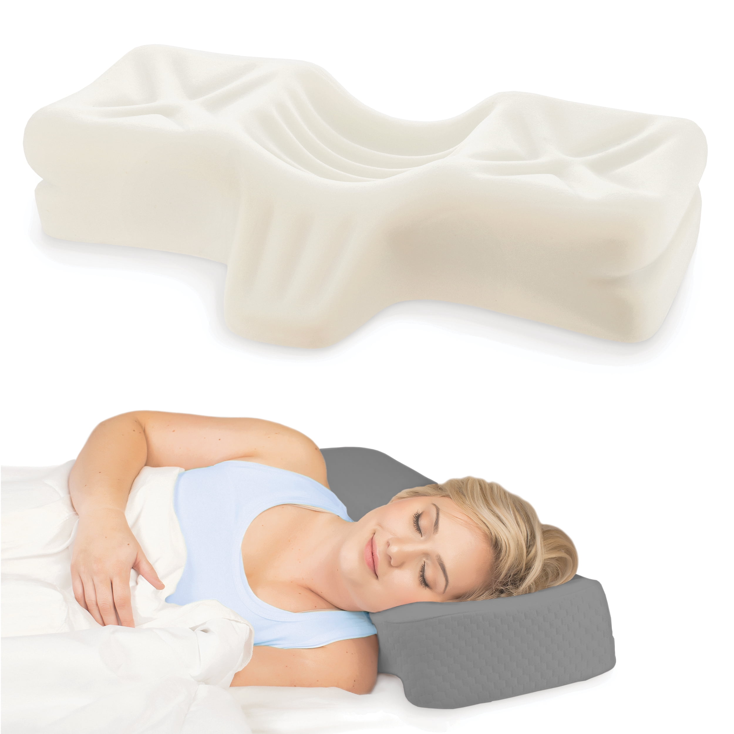 Therapeutica Cervical Orthopedic Foam Pillow - Neck Support Pillow for Side & Back Sleepers - Ergonomic Pillow for Neck Support, Relief, & Spinal Alignment – Petite Size, Firm, Gray