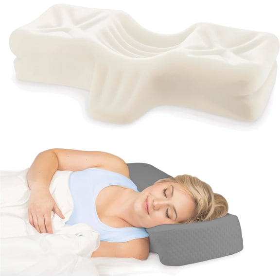 Therapeutica Cervical Orthopedic Foam Pillow - Neck Support Pillow for Side & Back Sleepers - Ergonomic Pillow for Neck Support, Relief, & Spinal Alignment – Petite Size, Firm, Gray