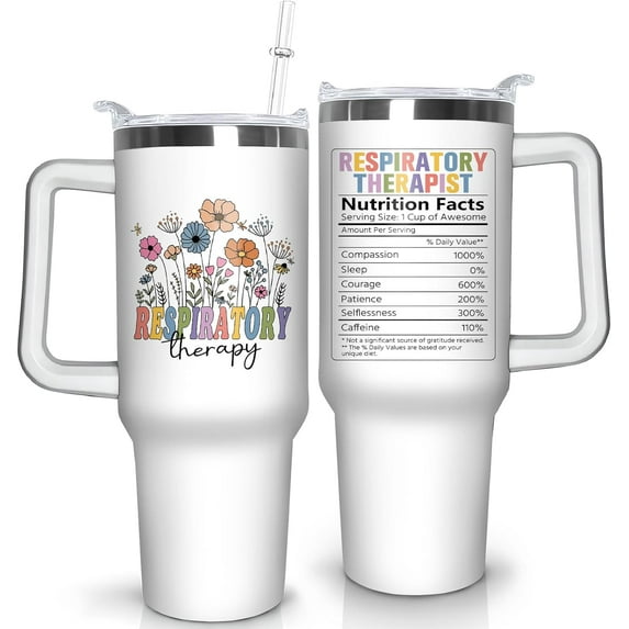 Therapist Gifts Respiratory Therapy Gift Respiratory Therapist Appreciation Gifts RT 40oz Stainless Steel Tumbler Cup Mug Water Bottle with Handle for Women Men