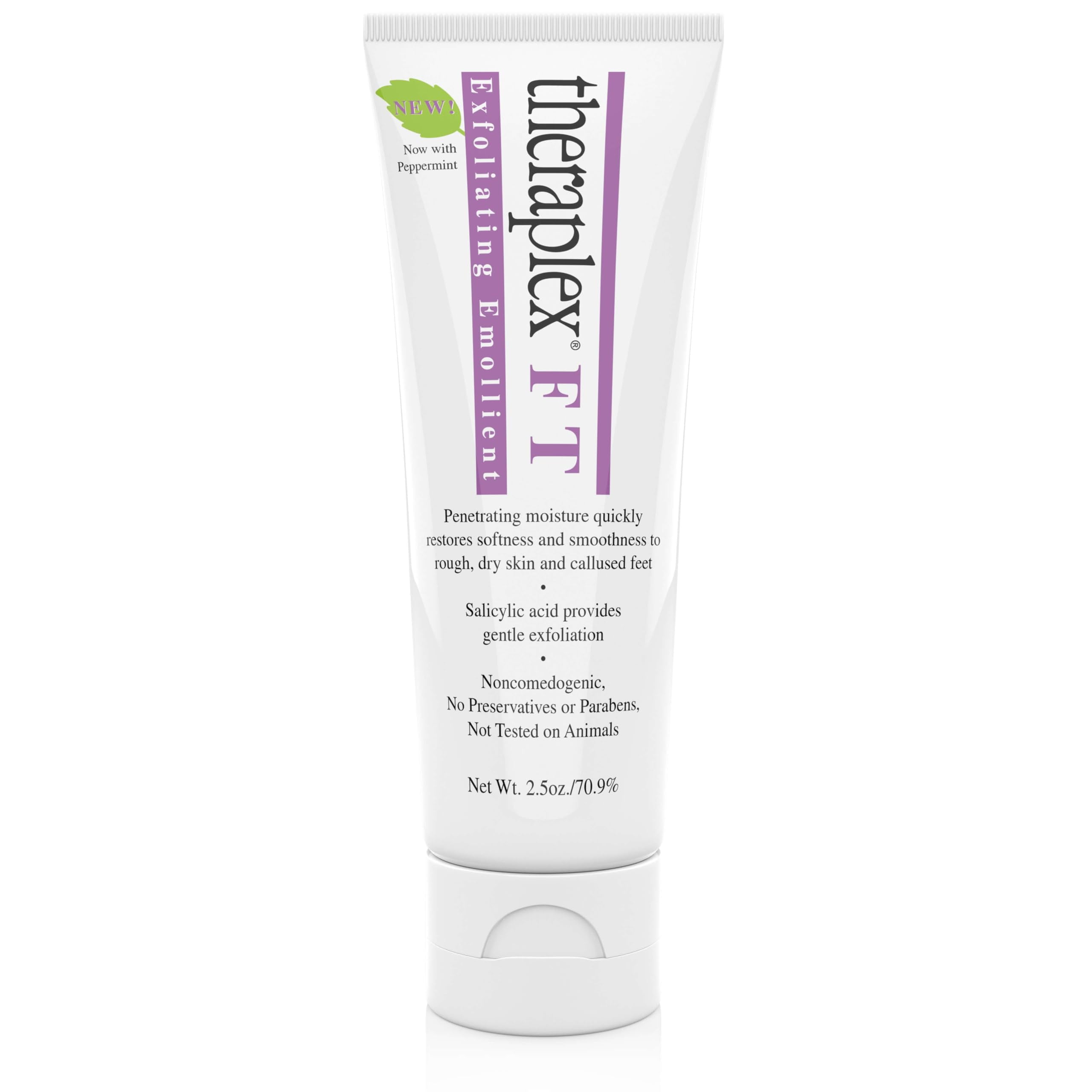 Theraplex FT Exfoliating Emollient Cream (2.5 Oz) with Peppermint, Salicylic Acid Moisturizer, Gentle on Rough and Dry Skin - No Parabens or Preservatives, Noncomedogenic, Dermatologist-Recommended