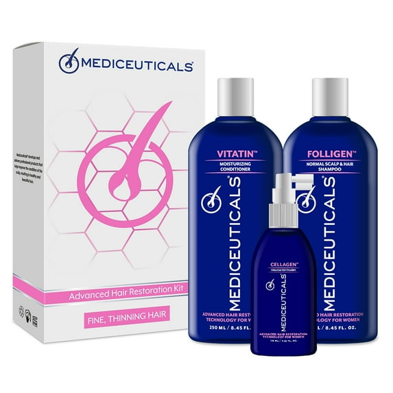 Therapro Mediceuticals Advanced Hair Restoration Kit, Women Normal, Fine, Thinning Hair + Heat Resistant Tail Comb.