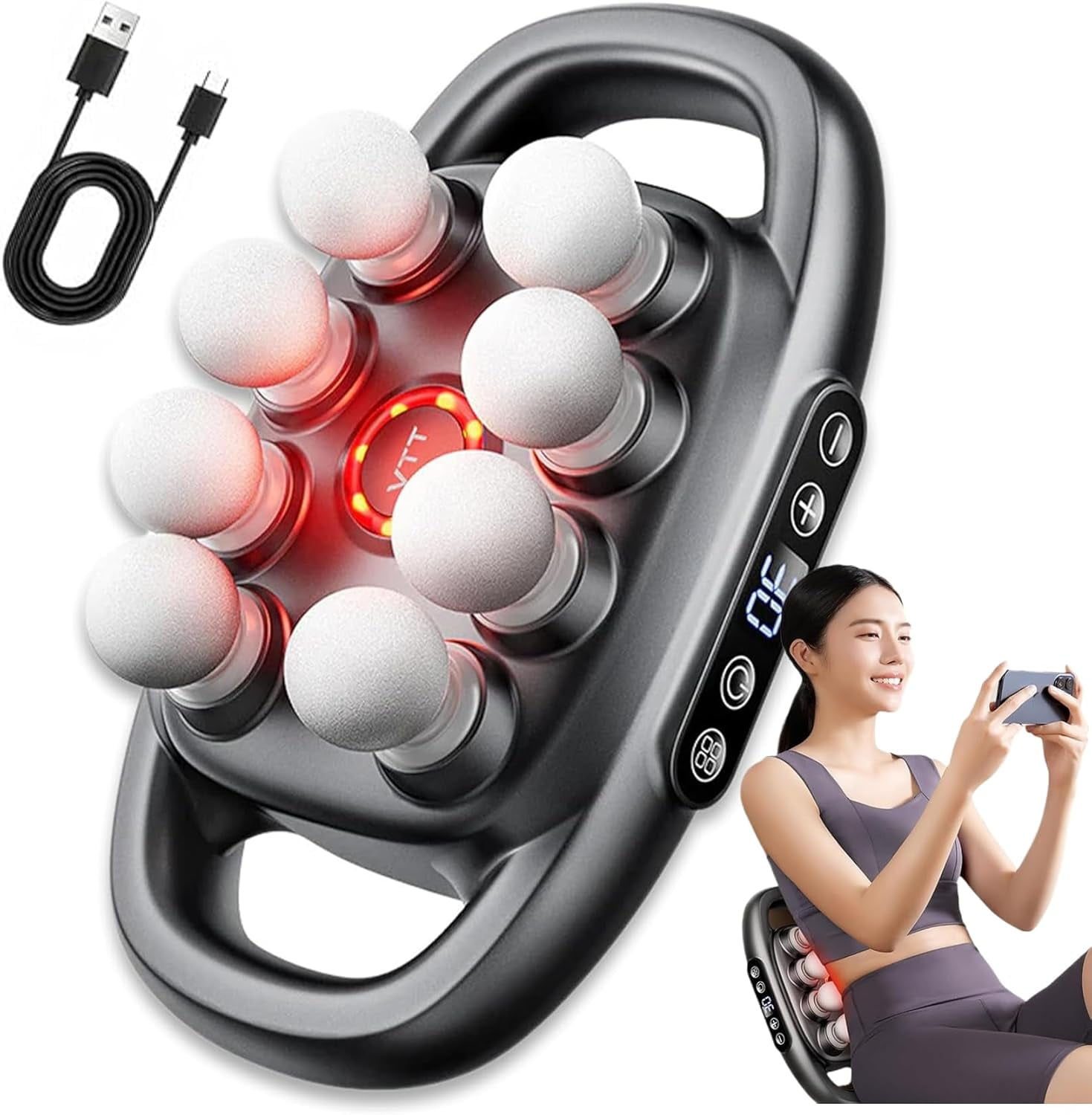 Therapulses Pro Massage, 2025 Upgrade Therapulses Massage - 16-Head Massages Gun Set, 30 Intensity Levels & 3 Smart Modes, for Neck, Shoulders, Upper Arms, Buttocks (8head)