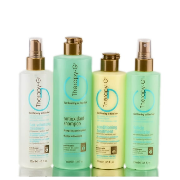 Set-therapy- G 4-step System Kit For Thinning Hair With Antioxidant Shampoo 12 Oz & Follicle Stimulator 8.5 Oz, Conditioning Treatment 8.5 Oz & Hair Volumizing Treatment 8.5 Oz--90 Day Supply