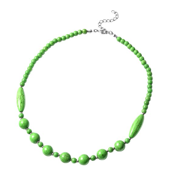 Therapy Green Howlite Crystal Resin Choker Beaded Necklace for Women Size 18-20" Stainless Steel Birthday Christmas Gifts for Women