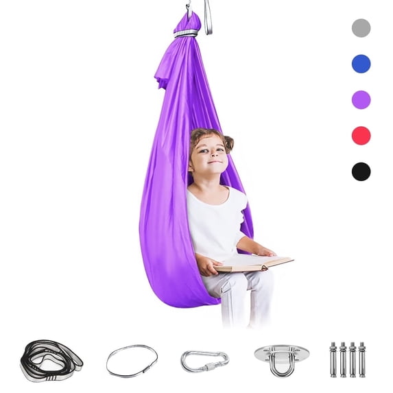 Rnkr Sensory Therapy Hammock Swing for Kids, Indoor & Outdoor Autism ADHD Sensory Processing Disorder Cocoon Swing with Hardware, Plurple