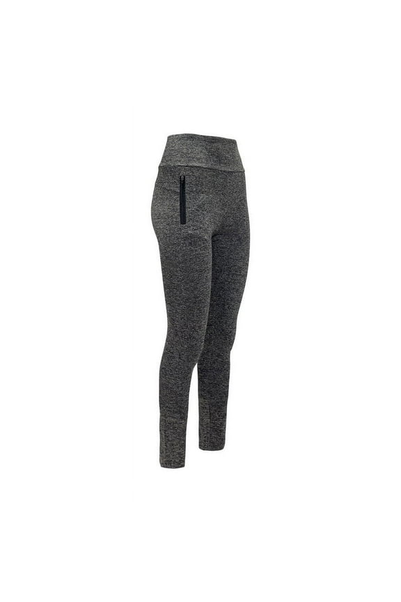 High Waisted Leggings with Slant Zipper Pockets for Women Workout Running Pants - Gray - Large