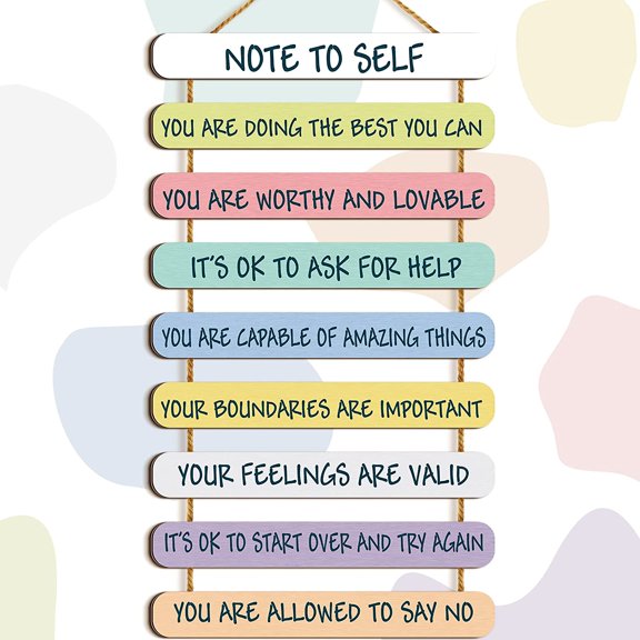 Therapy Office Decor Mental Health Sign Gifts Inspirational Wall Art with Positive Quote Motivational Wooden Hanging Wall Pediments for Women Counseling Classroom Home (Note to Self)
