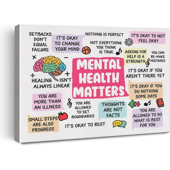 Therapy Office Mental Health Poster Canvas Wall Art for Decor - Motivational Mental Health Matters Canvas Print Wall Art Painting Ready to Hang - Easel & Hanging Hook 12x15 Inch