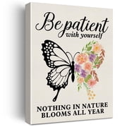 Therapy Office Mental Health Wall Art Canvas Be Patient with Yourself Therapist Floral Butterfly Canvas Poster Sign for Psychologist Office Decor poster