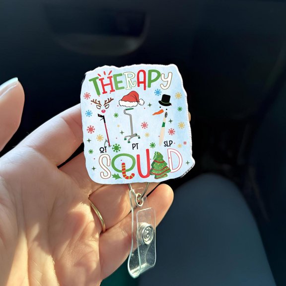 Therapy Squad Badge Reel  OT PT SLp Christmas Badge  Cute Therapy Team ID Holder  Occupational Physical Speech Therapist Gift