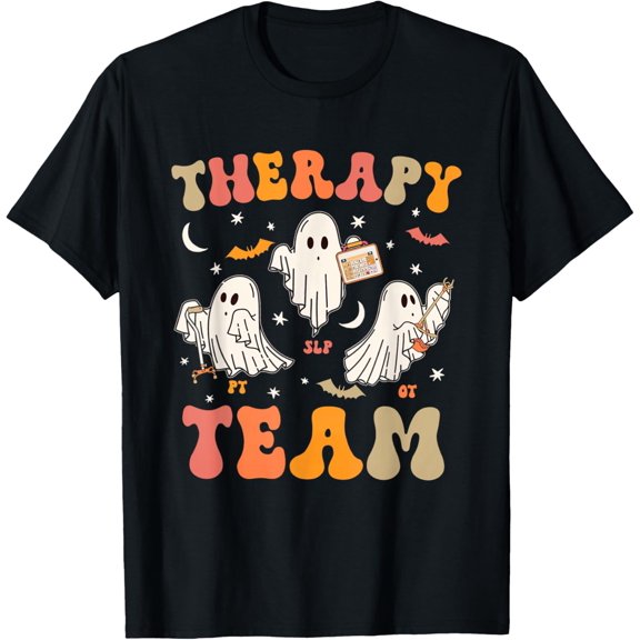 Therapy Team Halloween SLP OT PT Spooky Ghost Speech Therapy T-Shirt