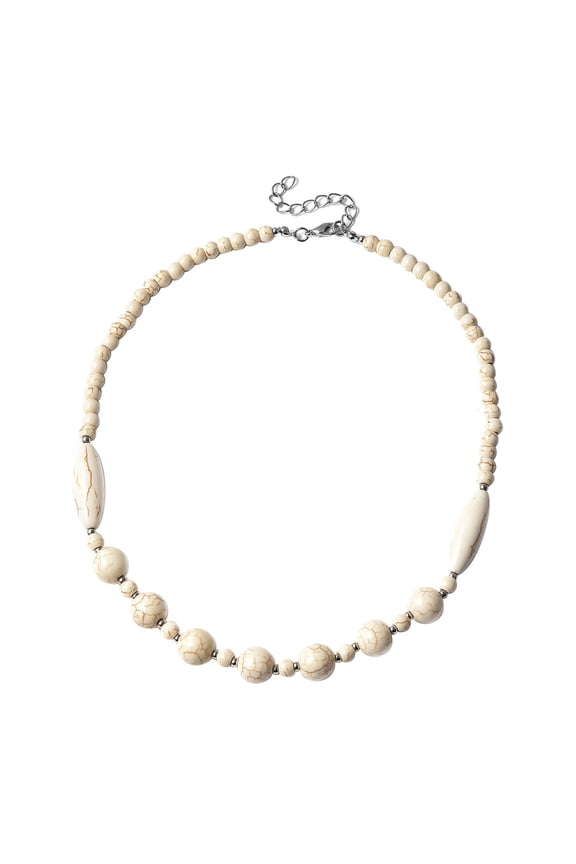 Therapy White Howlite Crystal Resin Choker Beaded Necklace for Women Size 18-20" Stainless Steel Birthday Christmas Gifts for Women