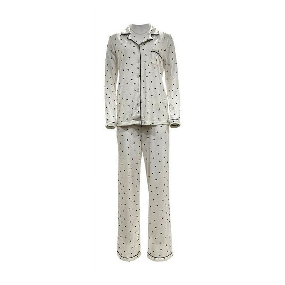 Therapy Women's 2pc Long Sleeve Button Front Notched Collar Sleepwear Set with Long Pants Soft Pajama Set-Ladybug-Small