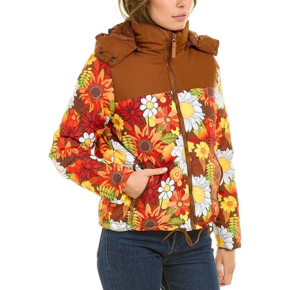 Therapy Women's Hooded Puffer Coats with Standing Collar Ladies Contrast Hooded Winter Puffer Jackets