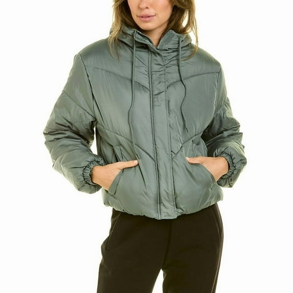 Therapy Women's Lightweight Long Sleeve And Down Puffer Jacket With Hooded Windproof Winter Coat-Green-X-Large