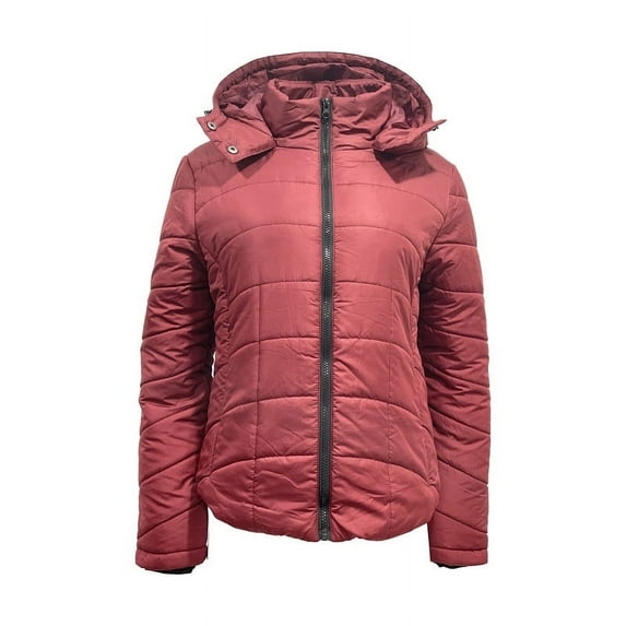 Therapy Women's Lightweight Long-Sleeve Full-Zip Packable Hooded Puffer Jacket-Burgundy-Large