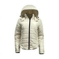 thumbnail image 1 of Therapy Women's Lightweight Long-Sleeve Full-Zip Packable Hooded Puffer Jacket-Cream-X-Large, 1 of 4