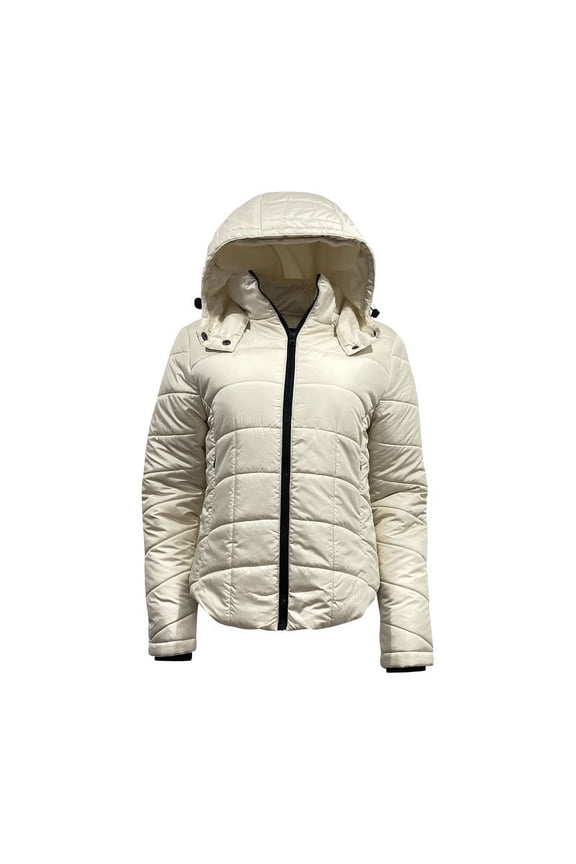 Women's Lightweight Long-Sleeve Full-Zip Packable Hooded Puffer Jacket-Cream-X-Large