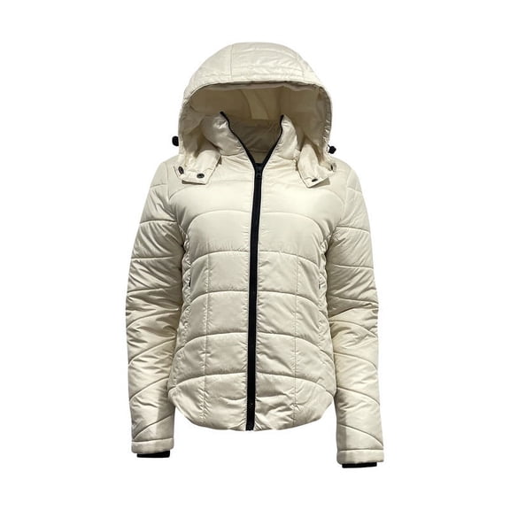 Therapy Women's Lightweight Long-Sleeve Full-Zip Packable Hooded Puffer Jacket-Cream-X-Large