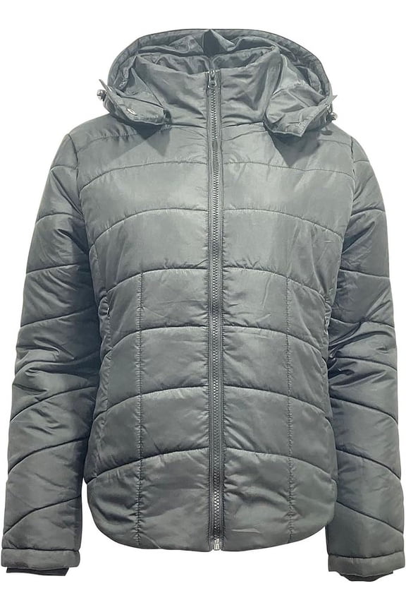Women's Lightweight Long-Sleeve Full-Zip Packable Hooded Puffer Jacket-Grey-XL