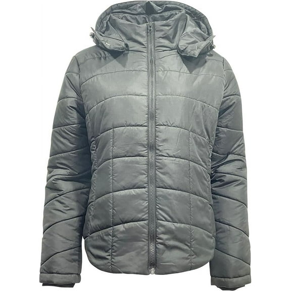 Therapy Women's Lightweight Long-Sleeve Full-Zip Packable Hooded Puffer Jacket-Grey-XL