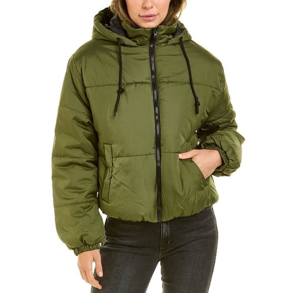 Therapy Women's Warm Ladies Oversized Puffer Down Long Sleeve Jacket With A Hood And Zip-Green-X-Large