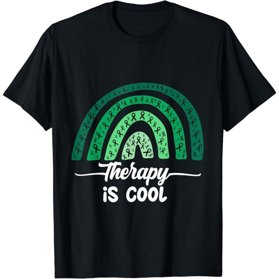 Therapy is Cool green Ribbon Mental Health Awareness Rainbow T-Shirt
