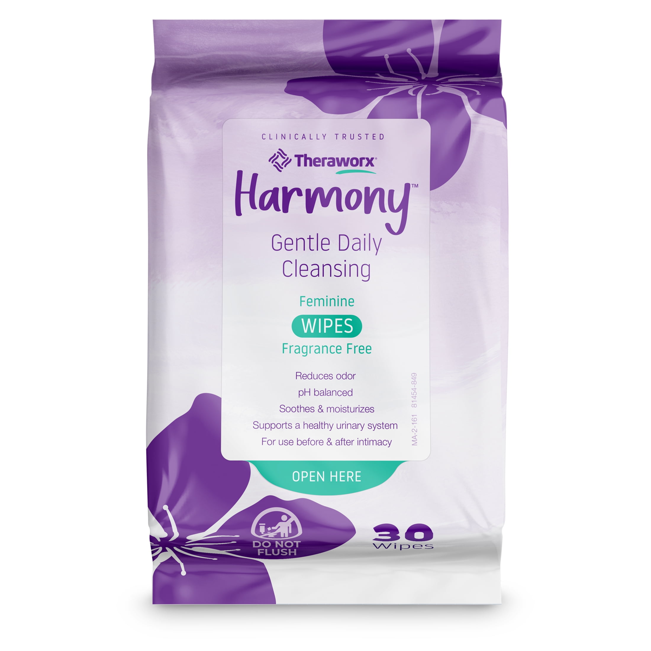 Theraworx Harmony Gentle Daily Cleansing Wipes, Feminine Care, Fragrance-Free, 30-ct