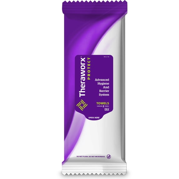 Theraworx Protect Disposable Wipes, Rinse-Free Washcloths, 8" x 8", 1 Count, 100 Packs, 100 Total