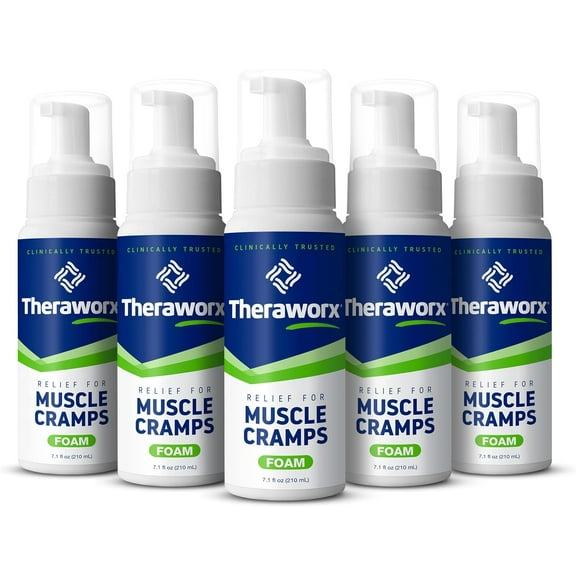 Theraworx Relief for Muscle Cramps Foam Fast-Acting Muscle Spasm, Leg Soreness and Foot Relief - 7.1 oz - 5 Count
